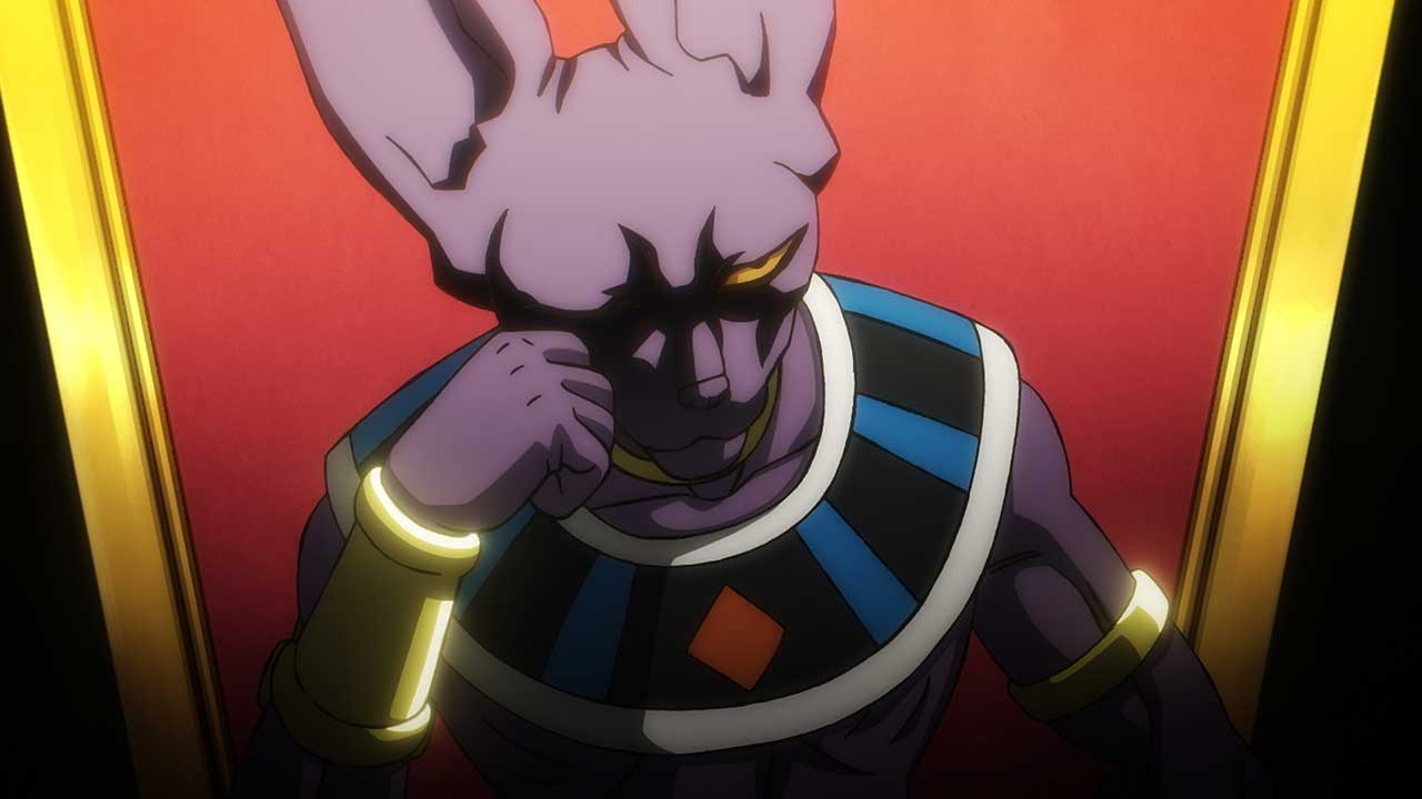 Beerus, o Deus da Destruição, em cena oficial do primeiro episódio de Dragon Ball Super: Beerus